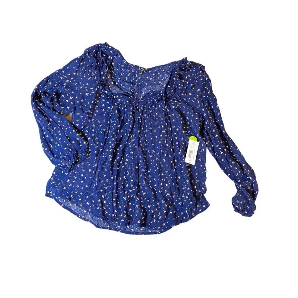 ANA Women's Floral Long Sleeve Blouse Blue Size Large